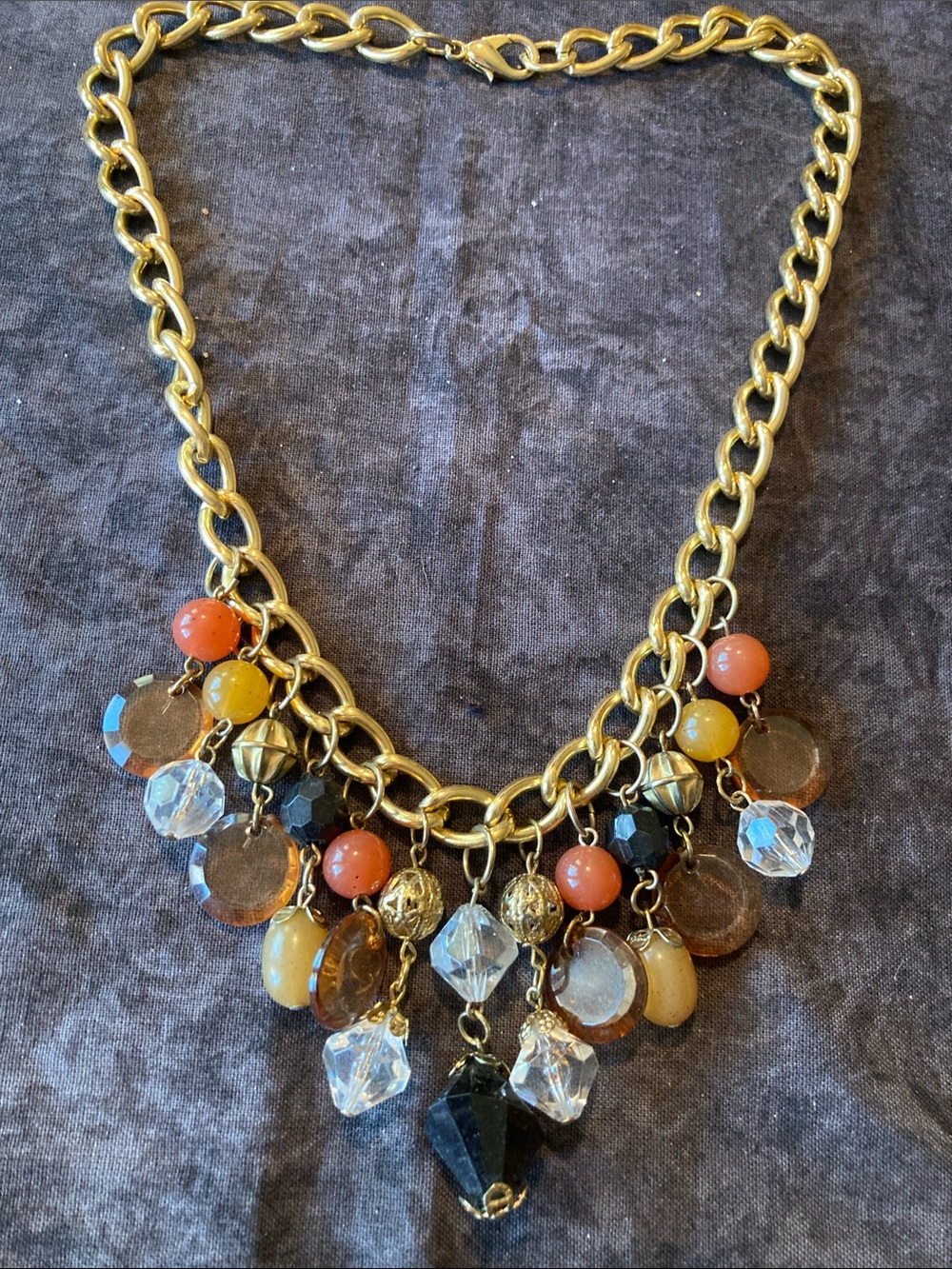 Gold-Tone Multi-Bead Statement Necklace in Amber and Clear Shades